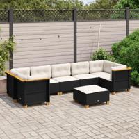 8-delige Loungeset met kussens poly rattan zwart - thumbnail