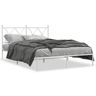 Bedframe met hoofdbord metaal wit 140x200 cm