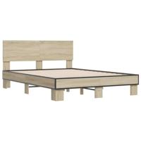 Bedframe bewerkt hout metaal sonoma eikenkleurig 135x190 cm - thumbnail