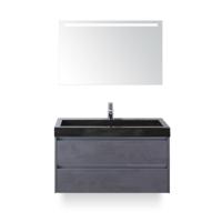 Dante Badmeubelset 100 cm - Beton Antraciet - Wastafel Hardsteen Wit Lucca - met Sence Spiegel - thumbnail
