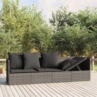 Loungebed met kussens poly rattan grijs - thumbnail