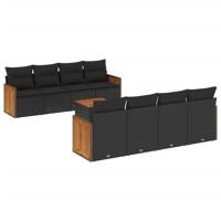9-delige Loungeset met kussens poly rattan zwart - thumbnail