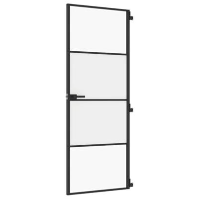 VidaXL Binnendeur smal 76x201,5 cm gehard glas en aluminium zwart VidaXL Binnendeur smal 76x201,5 cm gehard glas en aluminium zwart