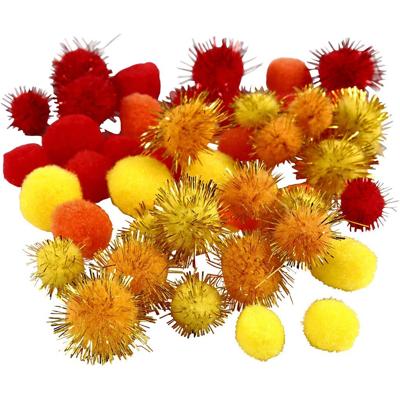 Creativ Company Pompons, d 15+20 mm, oranje, rood, geel, 48 div/ 1 doos