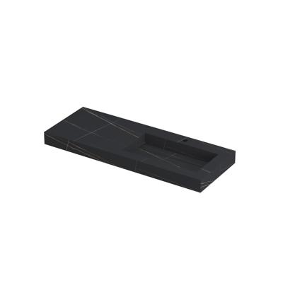 INK Pitch Wastafel Keramische Slab Rechts met Drain en Front en Side Skirts 1 Kraangat - 1200x450x90 mm - Lauren Black Mat
