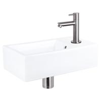 Fonteinset Differnz Force Keramiek 40x22x11.5 cm Wit Met Rechte Kraan Mat Chroom Differnz - thumbnail