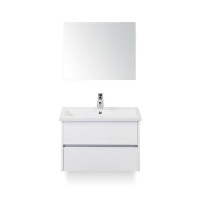 Como Badmeubelset 80 cm - Greeplijst in kleur Wit Hoogglans - Keramische Wastafel Wit - met Spiegel