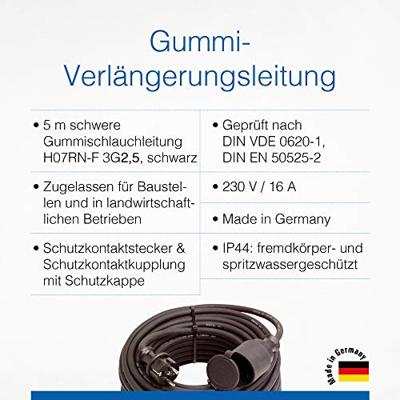 AS Schwabe 60382 Stroom Verlengkabel 16 A Zwart 5.00 m H07RN-F 3G 2,5 mm²