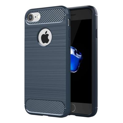 iPhone 7 & 8 Geborsteld koolstofvezel structuur robuust TPU back cover Hoesje (donker blauw)