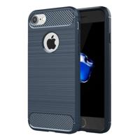 iPhone 7 & 8 Geborsteld koolstofvezel structuur robuust TPU back cover Hoesje (donker blauw) - thumbnail