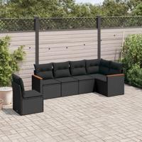 6-delige Loungeset met kussens poly rattan zwart - thumbnail