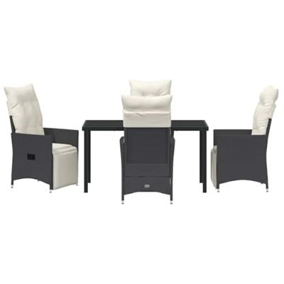 5-delige eetset voor in de tuin met kussens in zwart poly rattan
