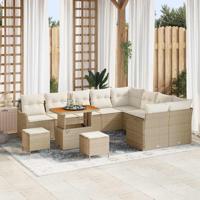 Tuinbankenset met kussen 12 pcs Beige poly rattan - thumbnail