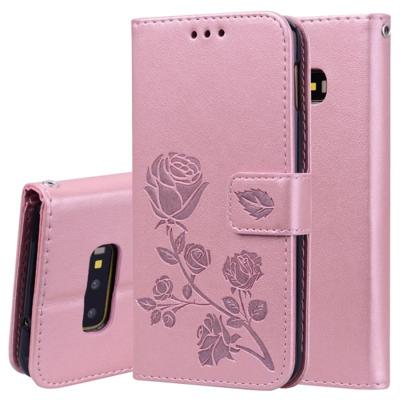 Rose reliëf horizontale Flip PU lederen case voor Galaxy S10e met houder & kaartsleuven & portemonnee (Rose goud) Rose reliëf horizontale Flip PU lederen case voor Galaxy S10e met houder & kaartsleuven & portemonnee (Rose goud)