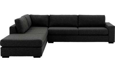 Goossens Bank Lucca antraciet, stof, 3-zits, stijlvol landelijk met ligelement links