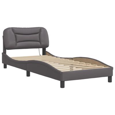 Bedframe met LED-verlichting kunstleer grijs 140x200 cm