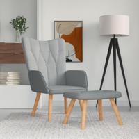 Relaxstoel met voetenbank stof lichtgrijs - thumbnail