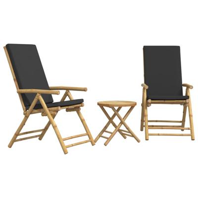 3-delige Bistroset inklapbaar met kussens bamboe donkergrijs - thumbnail