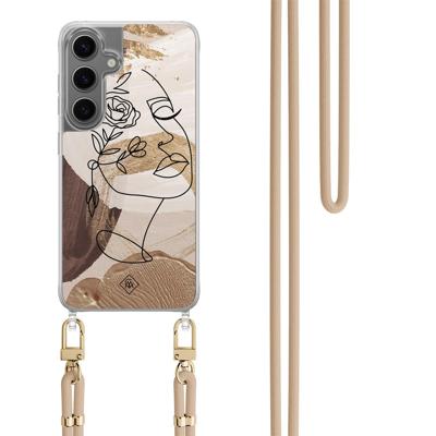Samsung Galaxy S24 Plus hoesje met beige koord - Abstract gezicht bruin