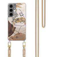 Samsung Galaxy S24 Plus hoesje met beige koord - Abstract gezicht bruin - thumbnail