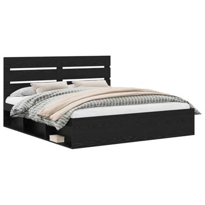 Bedframe met hoofdeinde Zwart 200 x 200 cm Massief grenenhout