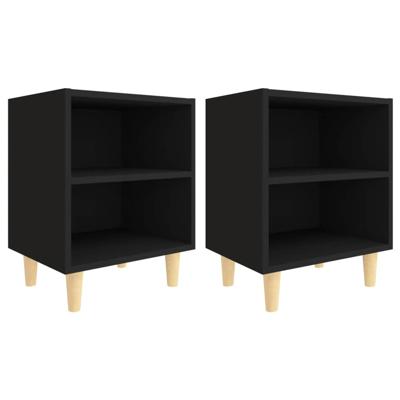 VidaXL Nachtkastjes 2 st met massief houten poten 40x30x50 cm zwart