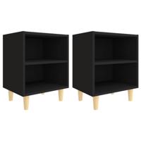 VidaXL Nachtkastjes 2 st met massief houten poten 40x30x50 cm zwart - thumbnail