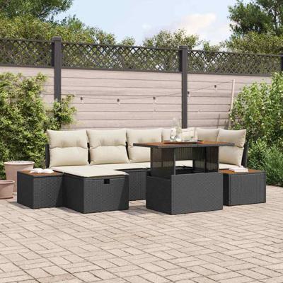 Tuinbankenset met kussen met opslag 7 pcs Zwart poly rattan