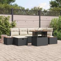 Tuinbankenset met kussen met opslag 7 pcs Zwart poly rattan - thumbnail