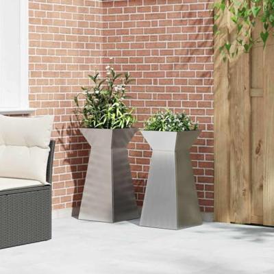 VidaXL Pilaar plantenbak 2 pcs zilver 35 x 35 x 73 cm VidaXL Pilaar plantenbak 2 pcs zilver 35 x 35 x 73 cm