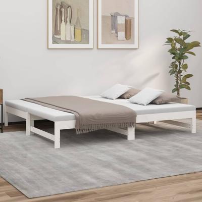 Slaapbank uitschuifbaar massief grenenhout wit 2x(90x190) cm