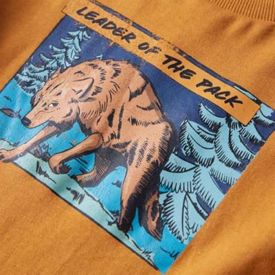 Kindershirt met lange mouwen wolvenprint 128 donkerokerkleurig - thumbnail