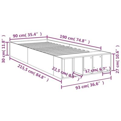 Bedframe bewerkt hout betongrijs 90x190 cm