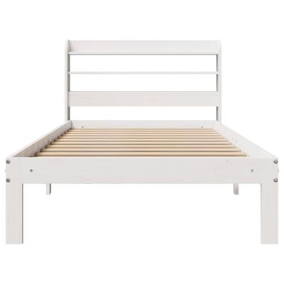 Bedframe met hoofdbord massief grenenhout wit 75x190 cm