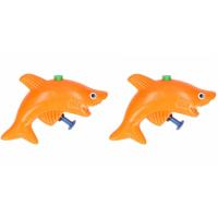 2x Stuks Haai Waterpistolen Oranje 9 Cm - Kunststof Waterspeelgoed Voor Kinderen - thumbnail