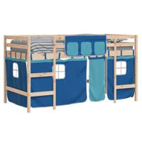 Kinderhoogslaper met gordijnen 80x200 cm grenenhout blauw - thumbnail