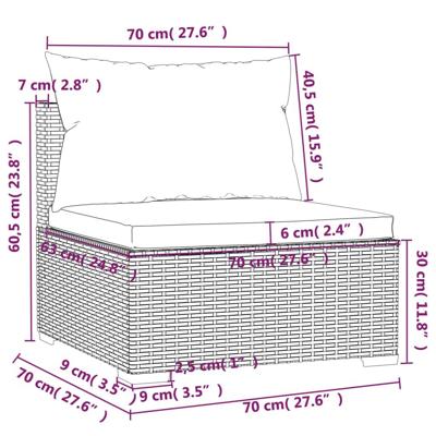 6-delige Loungeset met kussens poly rattan bruin - thumbnail