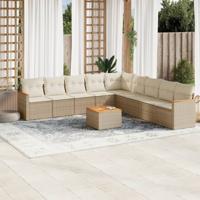 9-delige Loungeset met kussens poly rattan beige - thumbnail