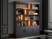 Boekenkast RAPHEO 3 deuren nox zwart met led - thumbnail