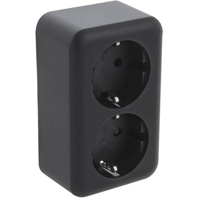 Q-LINK Dubbel Stopcontact Opbouw - Randaarde & Kinderbeveiliging - Mat Zwart