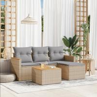5-delige Loungeset met kussens poly rattan gemengd beige - thumbnail