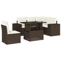 6-delige Loungeset met kussens poly rattan bruin - thumbnail