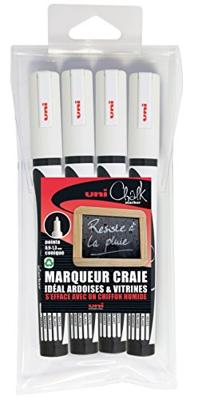 Uni-ball krijtmarker, ronde punt van 0,9-1,3 mm, etui van 4 stuks, wit