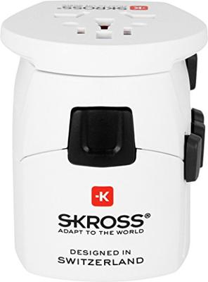 SKROSS PRO - World: 3-polige reisadapter met gepatenteerd schuifsysteem voor reizen PRO - World wit