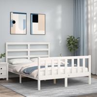 Bedframe met hoofdbord massief hout wit - thumbnail