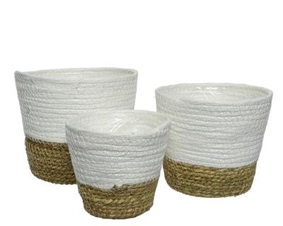 Plantenbakkenset EDM 875984 Wit Bruin Touw (3 Onderdelen)