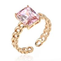 Cilla Jewels Damesring - 585 Rose Gouden Plating, Rechthoekige Roze Zirkonia, Cuban Link Schakels - thumbnail