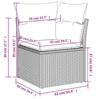 9-delige Loungeset met kussens poly rattan grijs - thumbnail