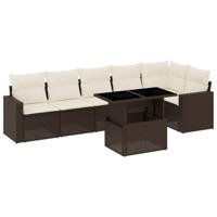 7-delige Loungeset met kussens poly rattan bruin - thumbnail