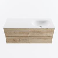 MONDIAZ VICA 120cm badmeubel onderkast Washed Oak 4 lades. Wastafel MOON rechts zonder kraangat, kleur Talc. - thumbnail
